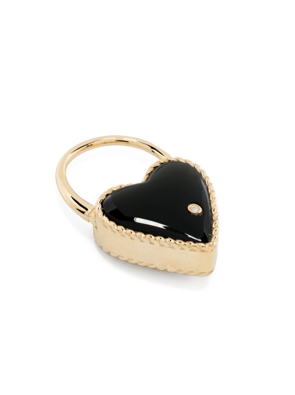 Browns Yvonne Léon 9K Yellow Gold Creole Cadenas Coeur Onyx Single Drop Earring | Browns Earrings