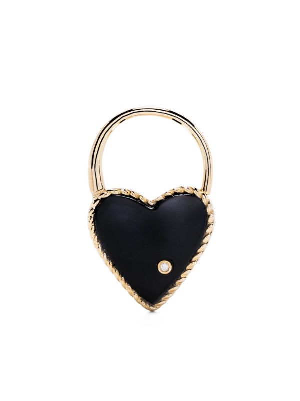 browns Yvonne Léon 9K Yellow Gold Creole Cadenas Coeur Onyx Single Drop Earring | Browns Earrings