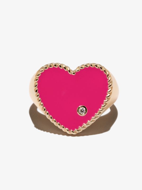 Browns Yvonne Léon 9K Yellow Gold Heart Diamond Signet Ring | Browns Fine Rings