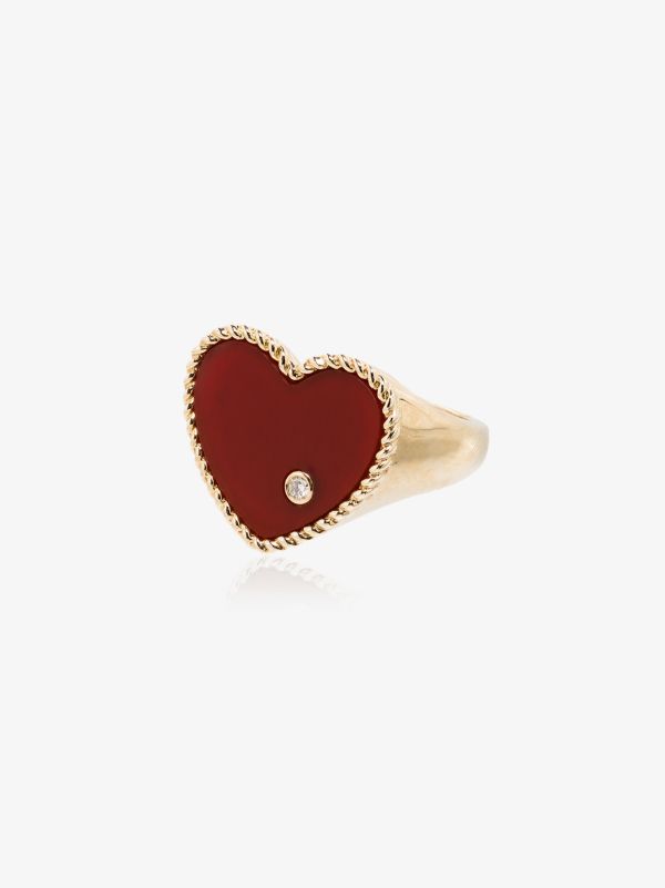 browns Yvonne Léon 9K yellow gold heart diamond signet ring | Browns Fine Rings