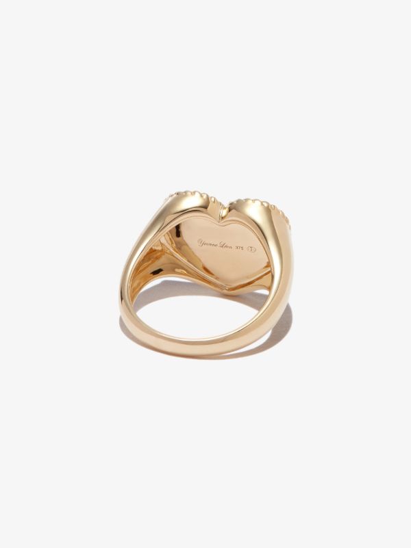 Browns Yvonne Léon 9K Yellow Gold Heart Pearl And Diamond Signet Ring | Browns Fine Rings