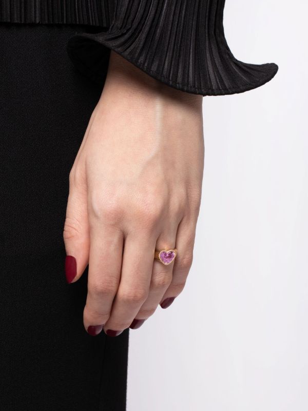 Browns Yvonne Léon 9K Yellow Gold Mini Coeur Crystal Ring | Browns Fine Rings