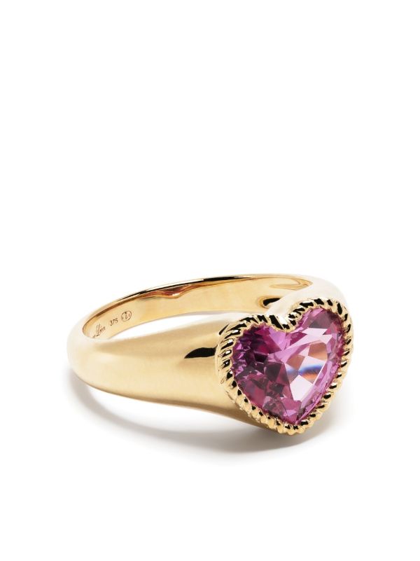 browns Yvonne Léon 9K Yellow Gold Mini Coeur Crystal Ring | Browns Fine Rings