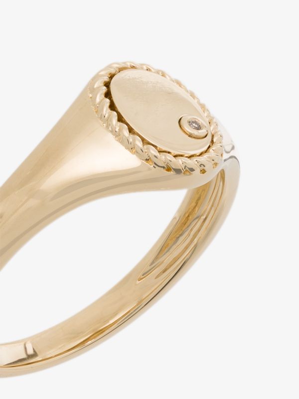 Browns Yvonne Léon 9K Yellow Gold Mini Oval Diamond Signet Ring | Browns Fine Rings