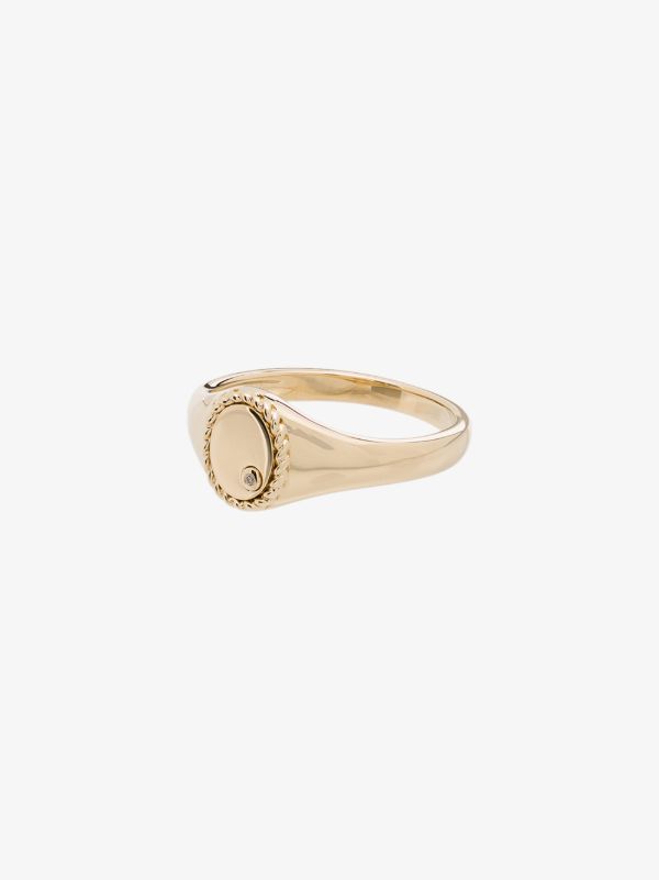 browns Yvonne Léon 9K yellow gold mini oval diamond signet ring | Browns Fine Rings