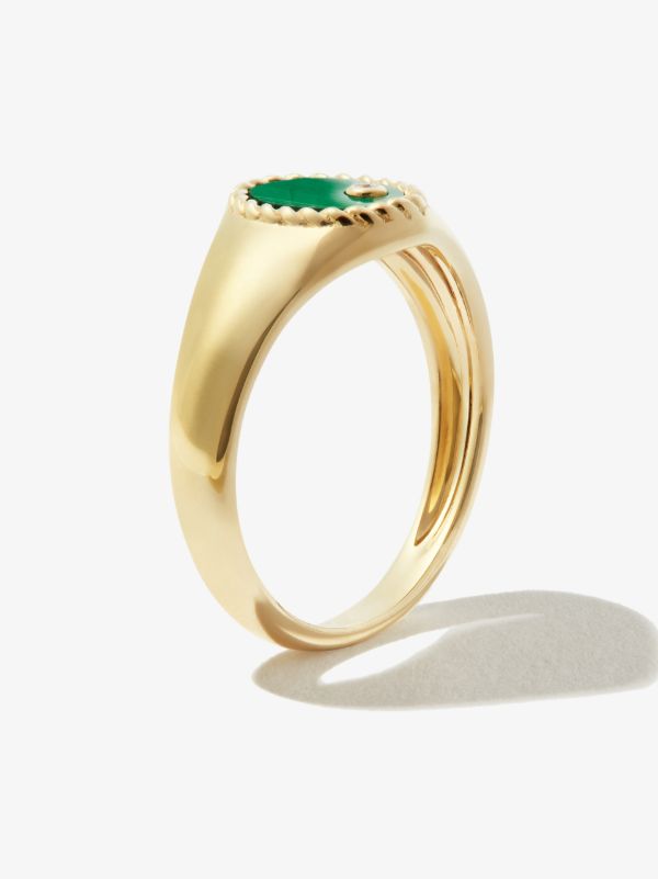 Browns Yvonne Léon 9K Yellow Gold Mini Ovale Malachite Diamond Signet Ring | Browns Fine Rings