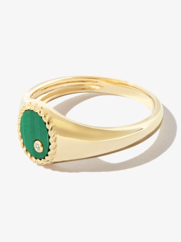 browns Yvonne Léon 9K yellow gold Mini Ovale malachite diamond signet ring | Browns Fine Rings
