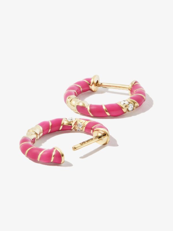 Browns Yvonne Léon 9K Yellow Gold Mini Torsade Enamel And Diamond Hoop Earrings | Browns Earrings