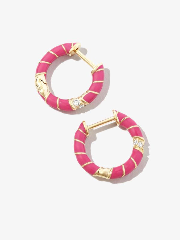 Browns Yvonne Léon 9K Yellow Gold Mini Torsade Enamel And Diamond Hoop Earrings | Browns Earrings