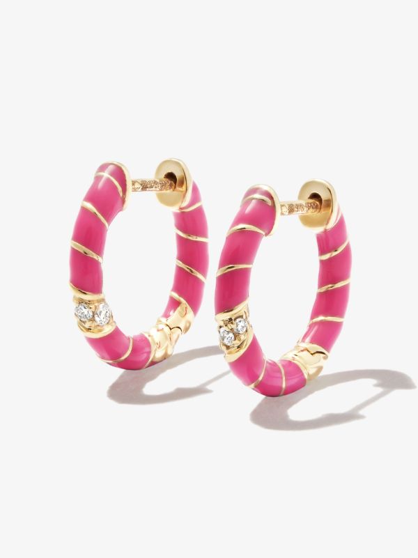 browns Yvonne Léon 9K yellow gold Mini Torsade enamel and diamond hoop earrings | Browns Earrings