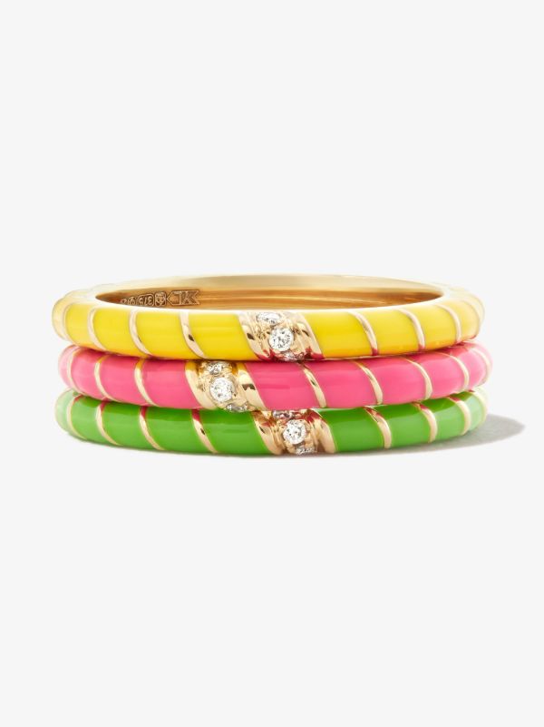 Browns Yvonne Léon 9K Yellow Gold Mini Torsade Enamel Diamond Ring Set | Browns Fine Rings