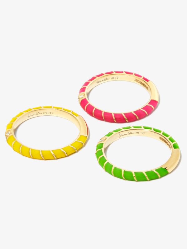 Browns Yvonne Léon 9K Yellow Gold Mini Torsade Enamel Diamond Ring Set | Browns Fine Rings