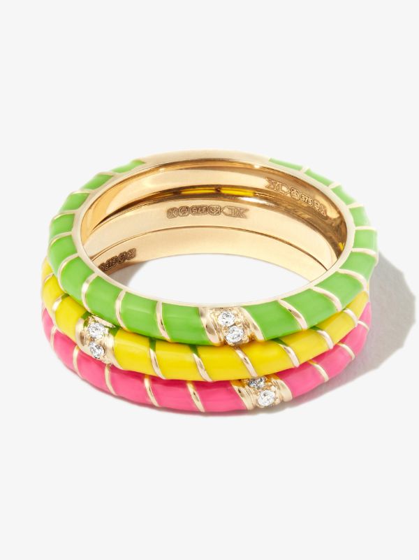 browns Yvonne Léon 9K yellow gold Mini Torsade enamel diamond ring set | Browns Fine Rings