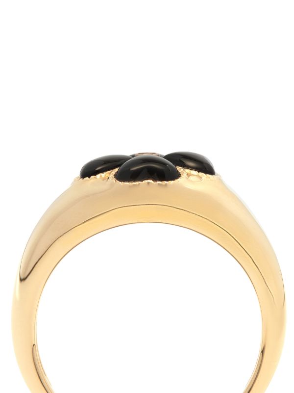 Browns Yvonne Léon 9K Yellow Gold Onyx Flower Diamond Signet Ring | Browns Rings