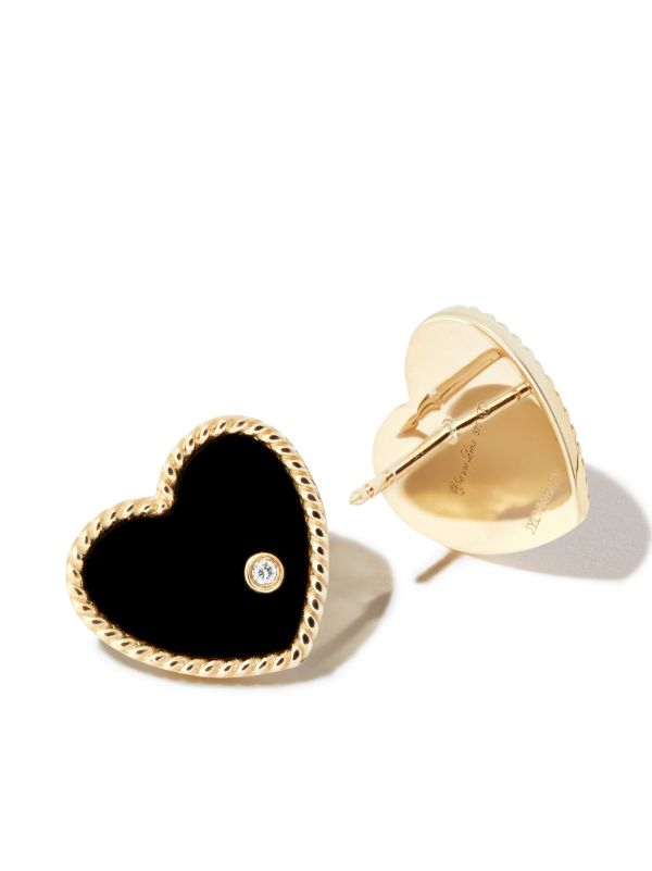 Browns Yvonne Léon 9K Yellow Gold Onyx Heart Stud Earrings | Browns Fine Earrings