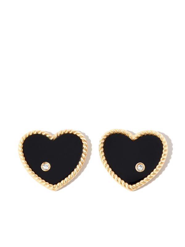 browns Yvonne Léon 9K yellow gold Onyx heart stud earrings | Browns Fine Earrings