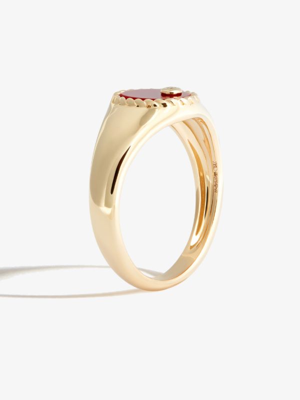 Browns Yvonne Léon 9K Yellow Gold Oval Agate And Diamond Signet Ring | Browns Fine Rings