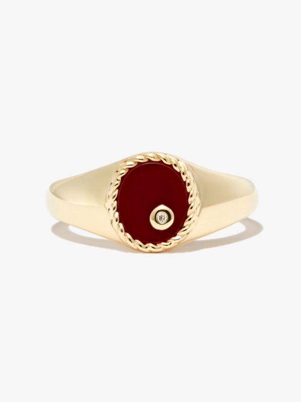 Browns Yvonne Léon 9K Yellow Gold Oval Agate And Diamond Signet Ring | Browns Fine Rings