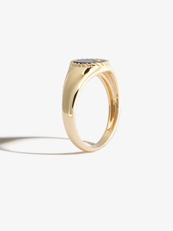Browns Yvonne Léon 9K Yellow Gold Oval Onyx And Diamond Signet Ring | Browns Rings