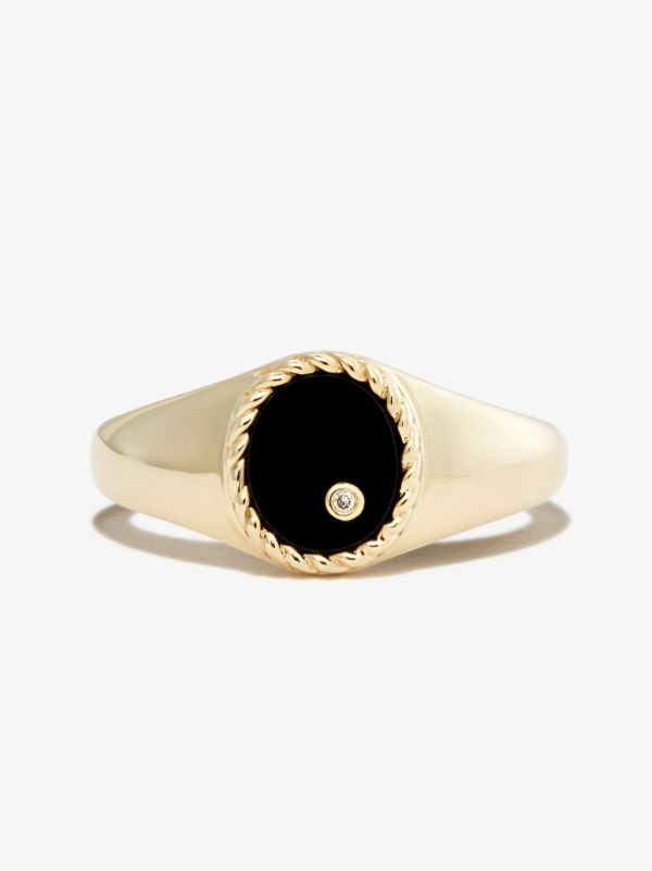 Browns Yvonne Léon 9K Yellow Gold Oval Onyx And Diamond Signet Ring | Browns Rings
