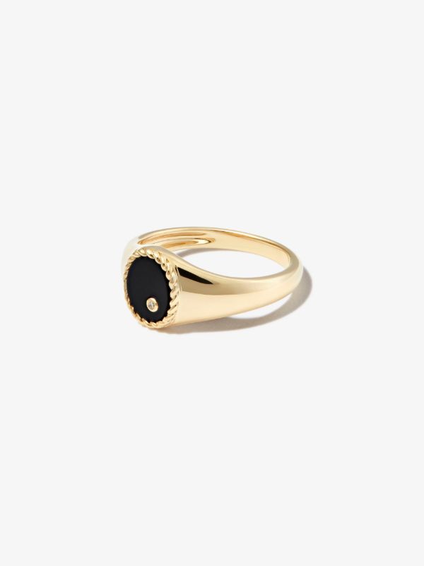 browns Yvonne Léon 9K Yellow Gold Oval Onyx and Diamond Signet Ring | Browns Rings