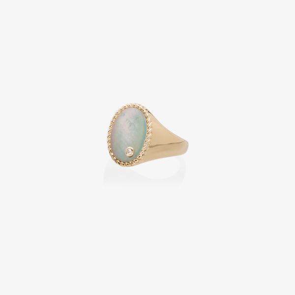 browns Yvonne Léon 9K yellow gold pearl diamond signet ring | Browns Fine Rings