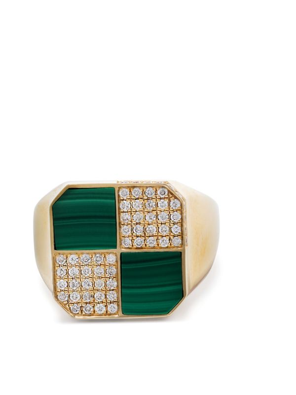 Browns Yvonne Léon 9K Yellow Gold Petit Damier Diamond And Malachite Ring | Browns Rings