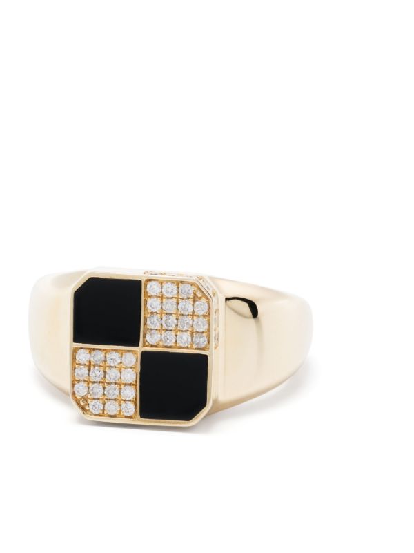 Browns Yvonne Léon 9K Yellow Gold Petit Damier Diamond And Onyx Ring | Browns Rings