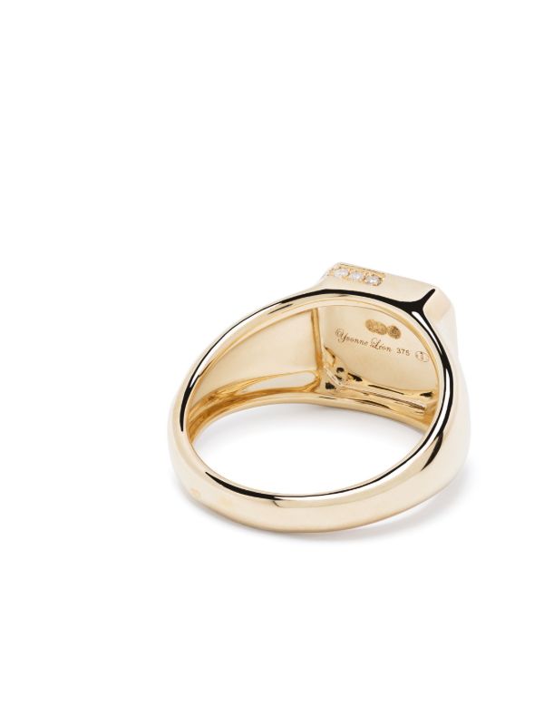 Browns Yvonne Léon 9K Yellow Gold Petit Damier Diamond And Onyx Ring | Browns Rings