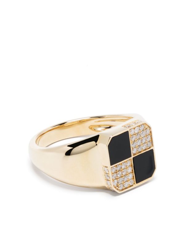 browns Yvonne Léon 9K yellow gold Petit Damier diamond and onyx ring | Browns Rings