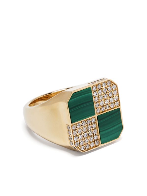 browns Yvonne Léon 9K yellow gold Petit Damier diamond and malachite ring | Browns Rings