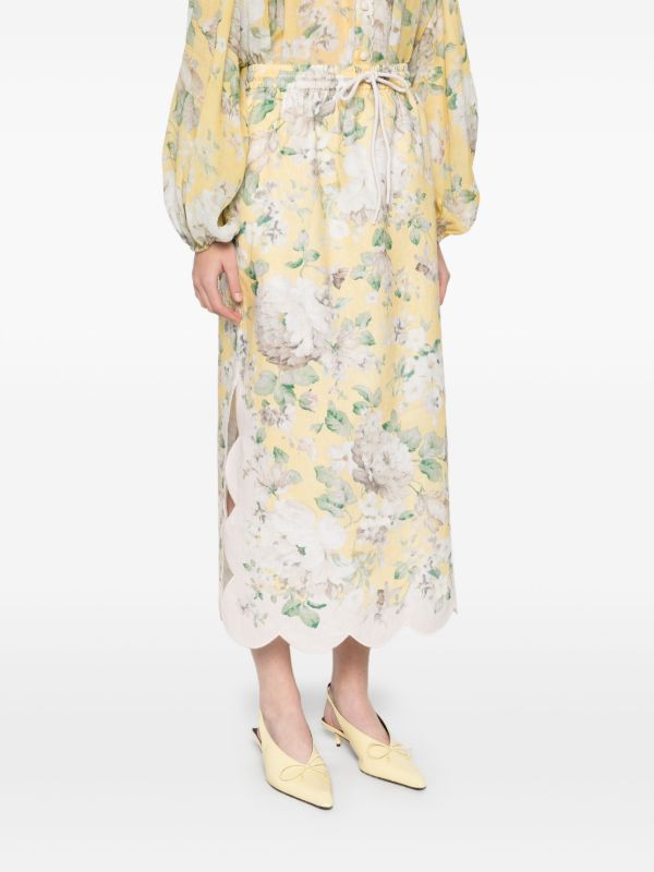 Browns ZIMMERMANN Acacia Scallop Midi Skirt | Browns A-Line Skirts