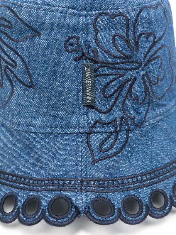 Browns ZIMMERMANN Embroidered Denim Bucket Hat | Browns Hats