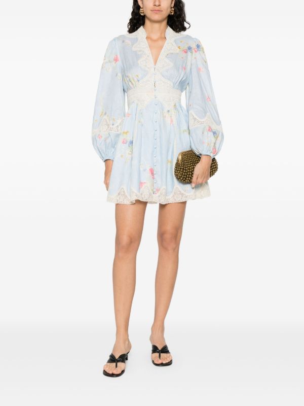 Browns ZIMMERMANN Lucky Lace Plunge Mini Dress | Browns Day Dresses