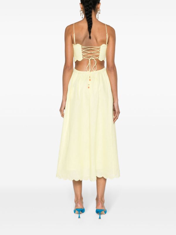 Browns ZIMMERMANN Pale Yellow Cut-Out Sides Linen Maxi Dress | Browns Day Dresses