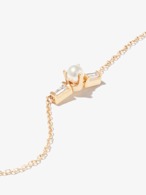 Browns Zoë Chicco 14K Yellow Gold Tapered Diamond And Pearl Necklace | Browns Fine Necklaces