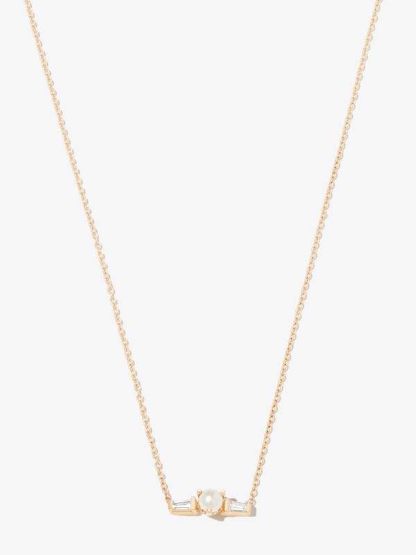 browns Zoë Chicco 14K Yellow Gold tapered diamond and pearl necklace | Browns Fine Necklaces