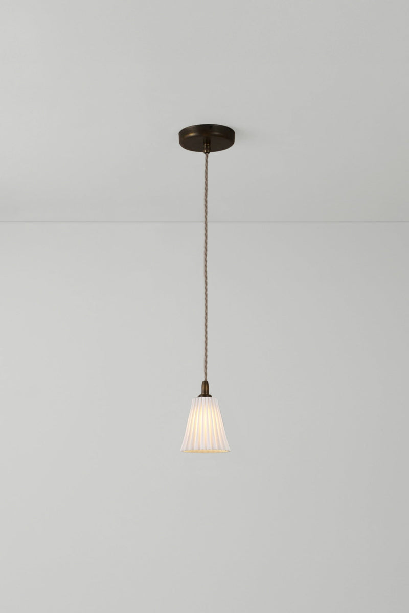 Btc Antique Brass Pleat Pendant Natural White