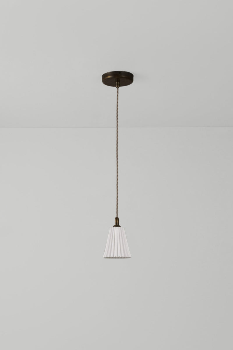 Btc Antique Brass Pleat Pendant Natural White