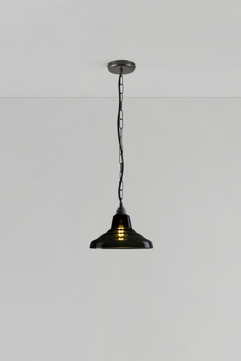 Btc Glass School Pendant Size 1 Weathered Brass / Opal