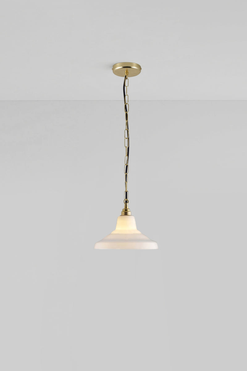 Btc Glass School Pendant Size 1 Weathered Brass / Opal