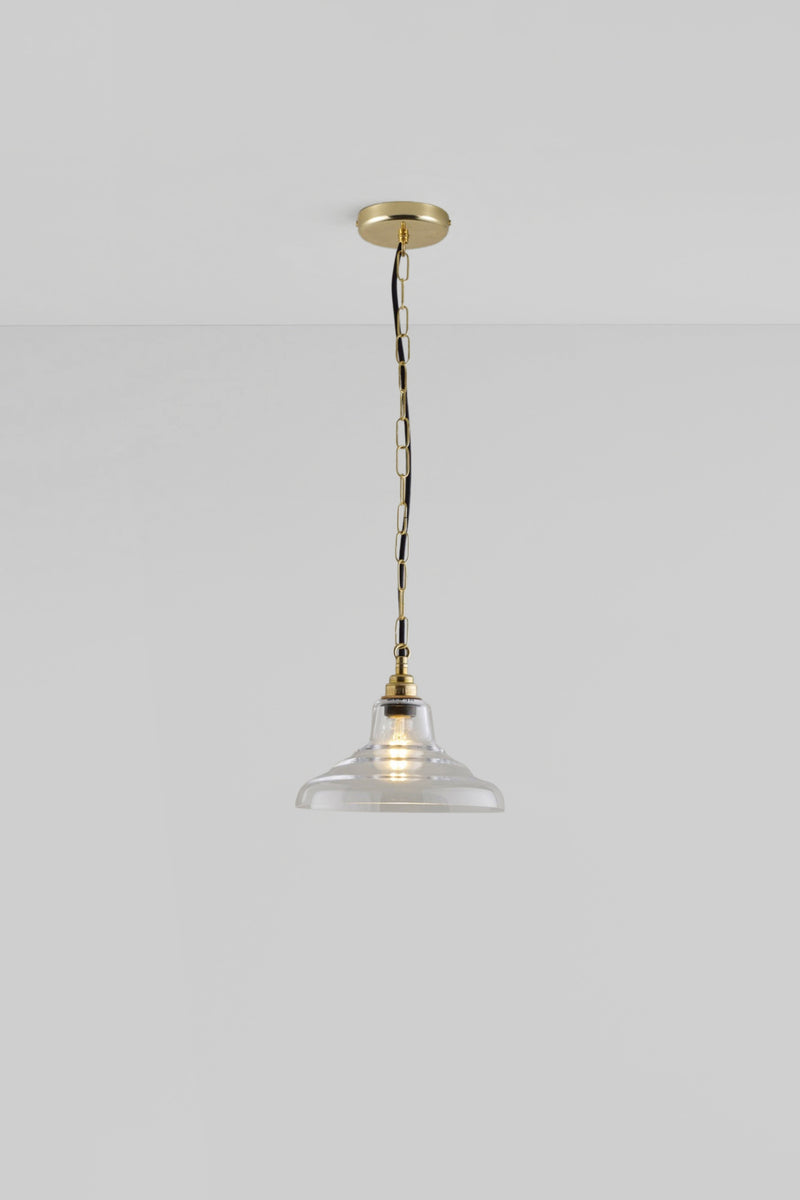 btc Glass School Pendant Size 1 Weathered Brass / Opal