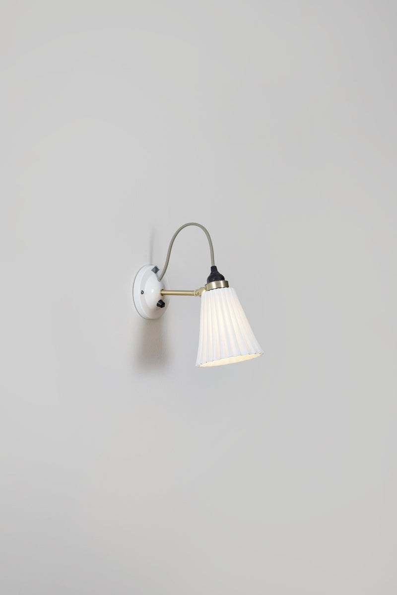 btc Hector Pleat Medium Wall Light Switched Brass Natural White / Grey