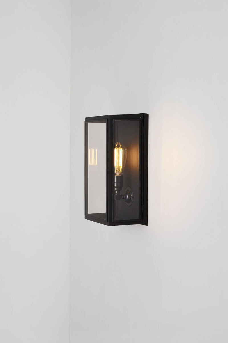 btc Medium Box Wall Light 7642 (Externally Glazed) Weathered Brass / Clear