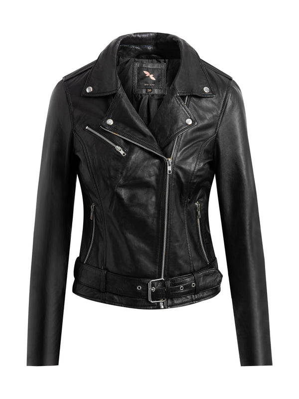 btfcph Bikerjakke i læder med bælte