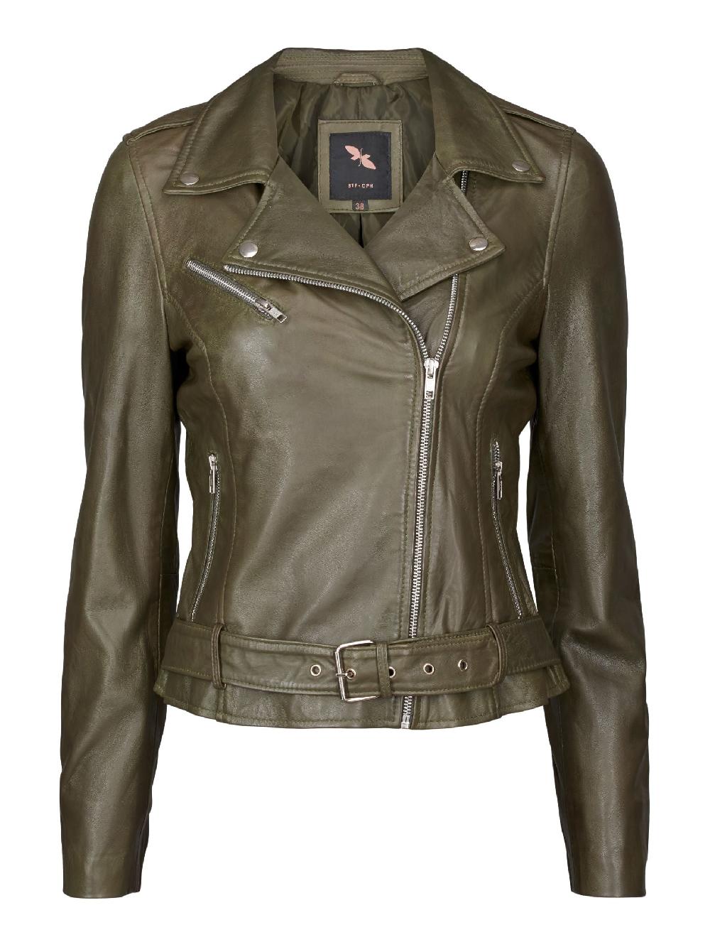 btfcph Bikerjakke i læder med bælte