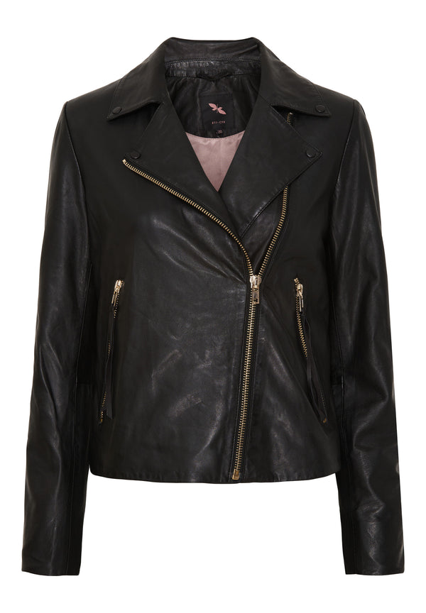 btfcph Læderjakke med skrå lynlås