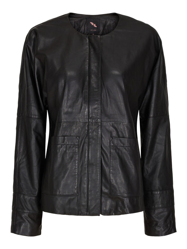 btfcph Klassisk læderjakke med skjult lynlåslukning