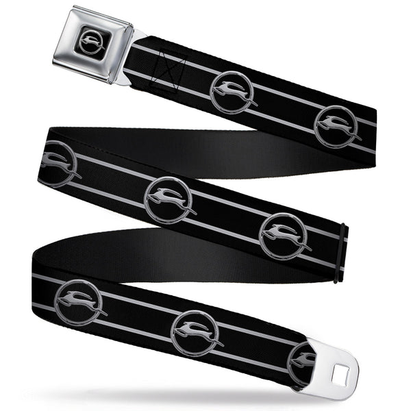 buckle down 1962 Chevrolet Impala Deer Emblem Full Color Black Silver Seatbelt Belt - 1962 Chevrolet Impala Deer Emblem/Stripe Black/Silver Webbing