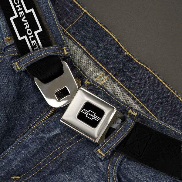 Buckle Down 1965 CHEVROLET Bowtie Full Color Black White Seatbelt Belt - 1965 CHEVROLET Bowtie Black/White Webbing
